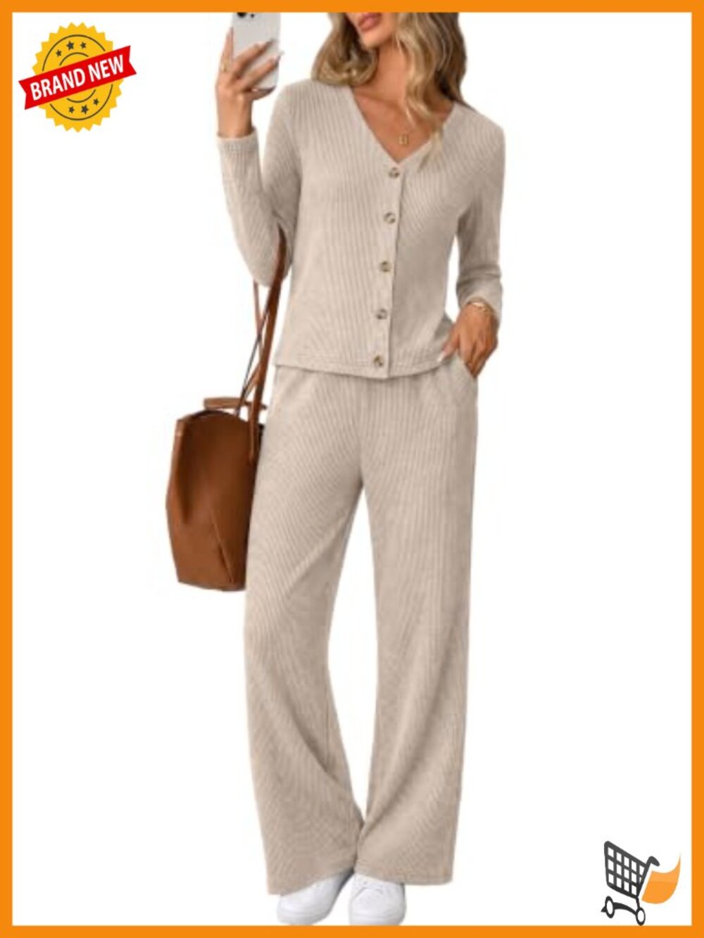 Women's Ribbed Knit Button Front Loungewear Set